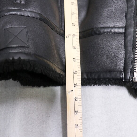 ZARA Aviator Biker Jacket Womens M Faux Leather Shearling Lined Moto Zip Black - Picture 11 of 16